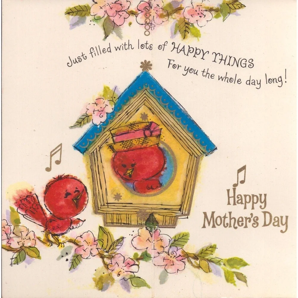 Vintage 1966 Hallmark Mother's Day Card Aunt Die Cut Birdhouse Red Bird